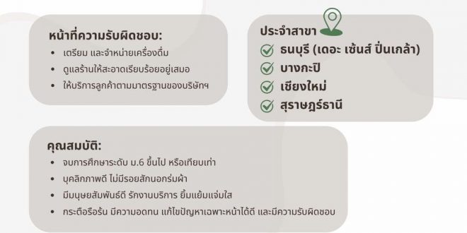 รับสมัครพนักงานบาริสต้า ร้าน Amway Cafe’