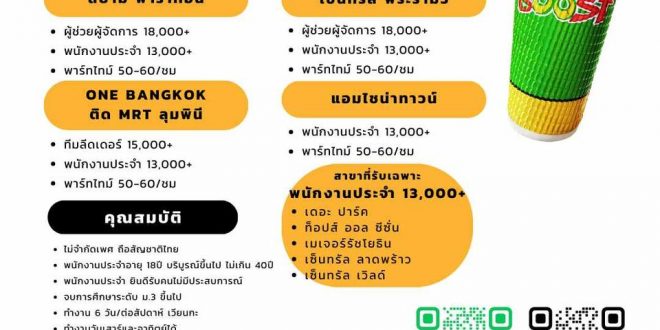 รับสมัครพนักงานร้าน BOOST Juice